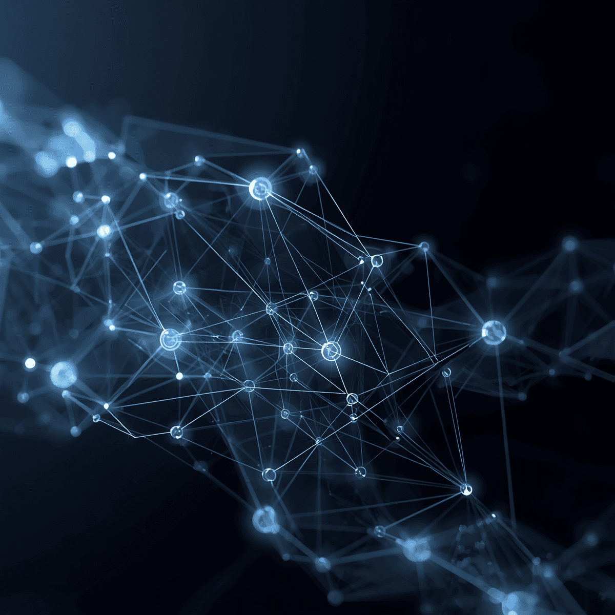 Abstract representation of interconnected AI agents and data flow